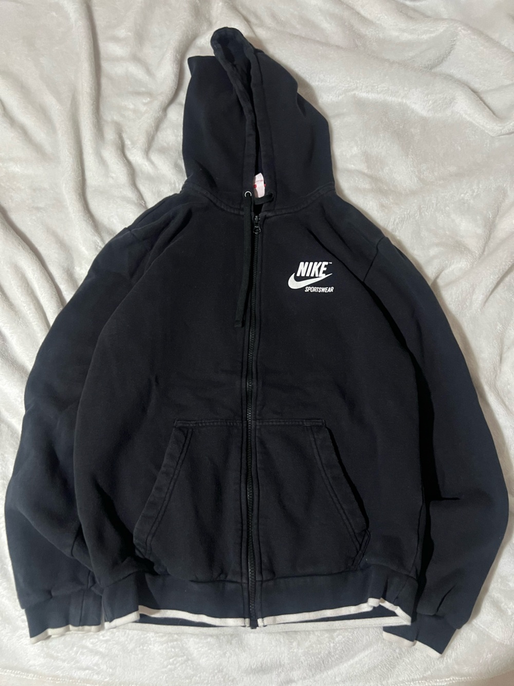 Nike Black Zip-Up Bomber Style Cotton Hoodie with White Logo